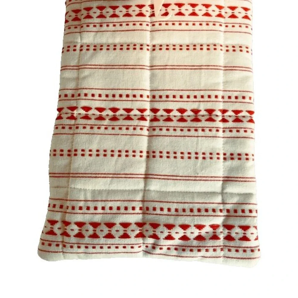 Nicole Miller Christmas Set of 2 Potholder Oven Mitt Embroidered Ecru Red
